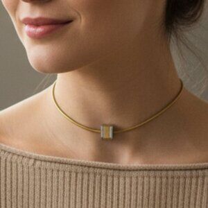 Vintage Crown Trifari Gold & Silver Tone Modernist Choker Necklace